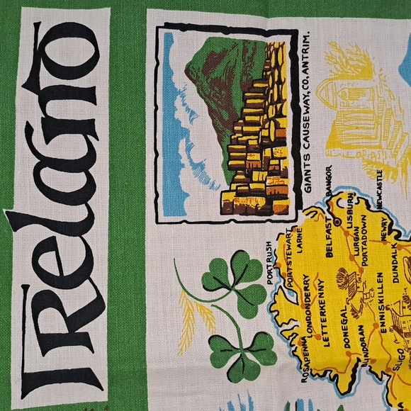 Vintage Irish Linen Tea Towel Ireland Landmark City Map NWOT 1980's - Picture 4 of 7